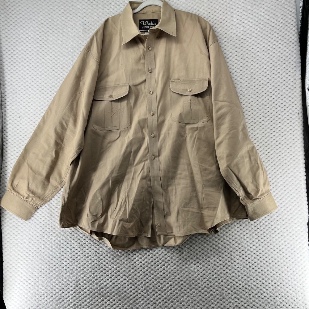 Walls Western Wear Button Up Shirt Long Sleeve Workwear Pockets Tan‎ 3XL Tall